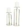 CosmoLiving by Cosmopolitan 2 Candle Silver Aluminum Geometric Pillar Candle Holder, Set of 2