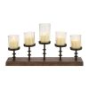DecMode 5 Holder Brown Mango Wood Handmade Pillar Candelabra with Wood Base